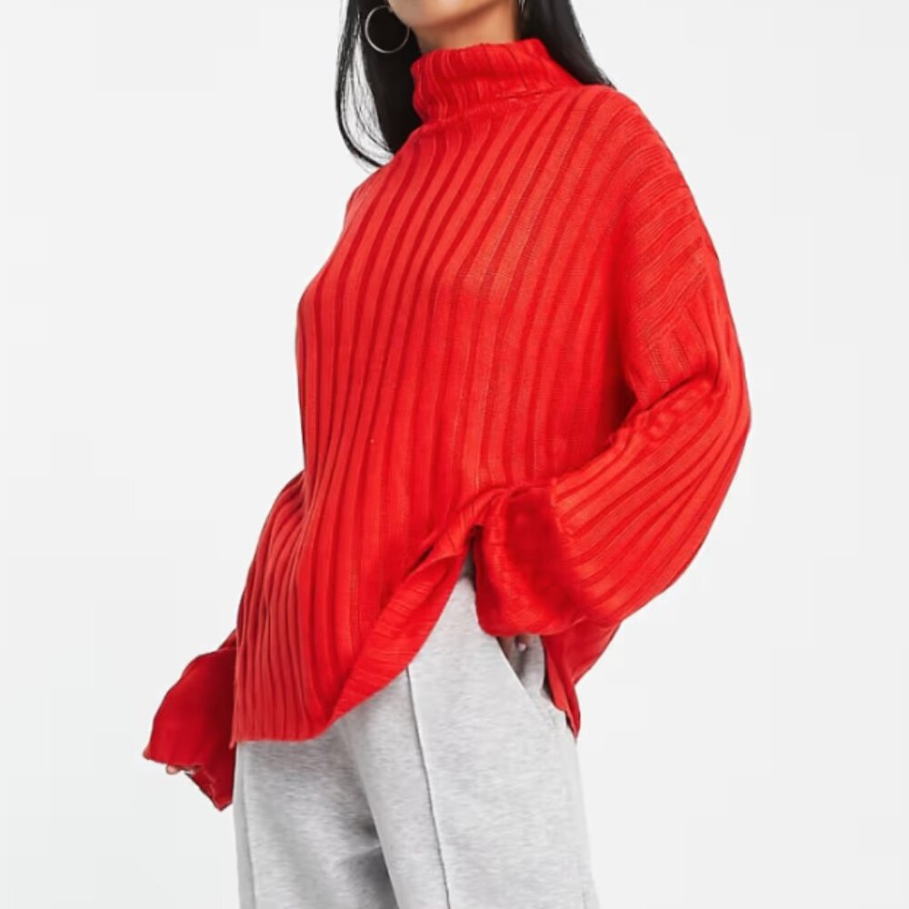 ASOS Roll Neck Knitted Sweater in Firehouse Red